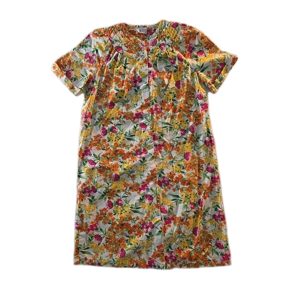 Vintage Multicolor Floral Grand Design Housecoat - Size M